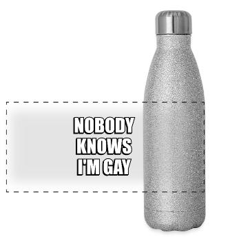 Nobody knows Im gay - Panoramic Glitter Thermal Bottle 500 ml - silver glitter - Front