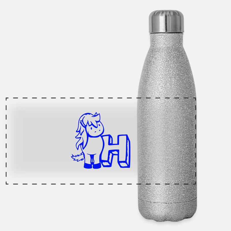 Pferd H Horse Buchstabe ABC Englisch Lernen Schule Panorama Glitzer Isolierflasche 500 ml