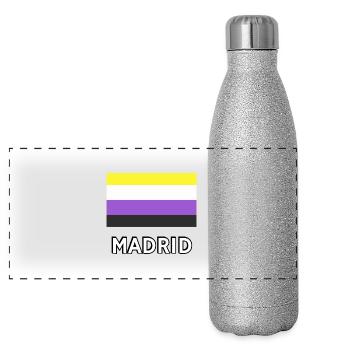 Non binary Pride Flag Madrid - Panoramic Glitter Thermal Bottle 500 ml - silver glitter - Front