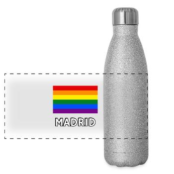 Drapeau de la fierté Madrid - Gourde isotherme panoramique pailletée 500 ml - paillettes argentées - Devant