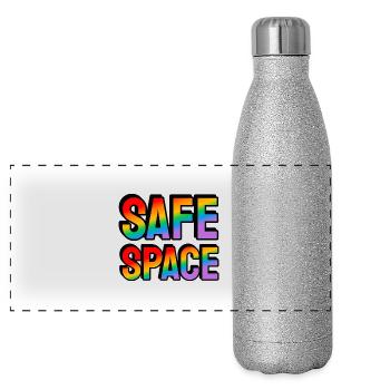 Safe space arc-en-ciel texte Mois de la fierté LGBT - Gourde isotherme panoramique pailletée 500 ml - paillettes argentées - Devant