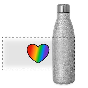 Pride Flag heart - Panoramic Glitter Thermal Bottle 500 ml - silver glitter - Front
