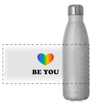Be You LGBT Rainbow Heart Pride Month - Panoramic Glitter Thermal Bottle 500 ml - silver glitter - Front
