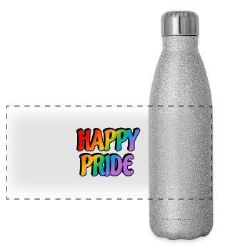 Happy Pride rainbow text - Panoramic Glitter Thermal Bottle 500 ml - silver glitter - Front