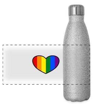 Drapeau de la fierté en forme de cœur - Gourde isotherme panoramique pailletée 500 ml - paillettes argentées - Devant