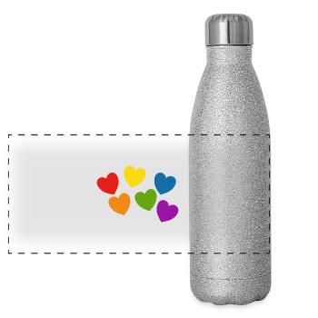 Rainbow hearts Pride - Panoramic Glitter Thermal Bottle 500 ml - silver glitter - Front