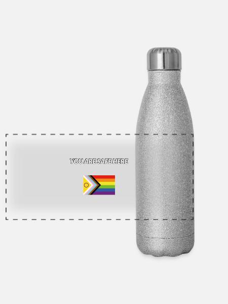 You Are Safe Here Inclusive Pride - Panoramic Glitter Thermal Bottle 500 ml - silver glitter - Front
