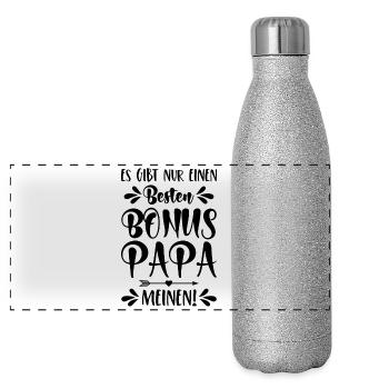 Es gibt nur einen besten Bonus Papa - Meinen! - Panorama Glitzer Isolierflasche 500 ml - Silber Glitzer - Vorne