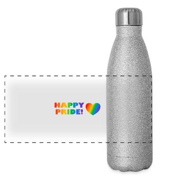 Happy Pride Rainbow Heart LGBTQ - Panoramic Glitter Thermal Bottle 500 ml - silver glitter - Front