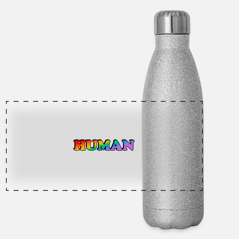Human rainbow text LGBTQ pride Panoramic Glitter Thermal Bottle 500 ml
