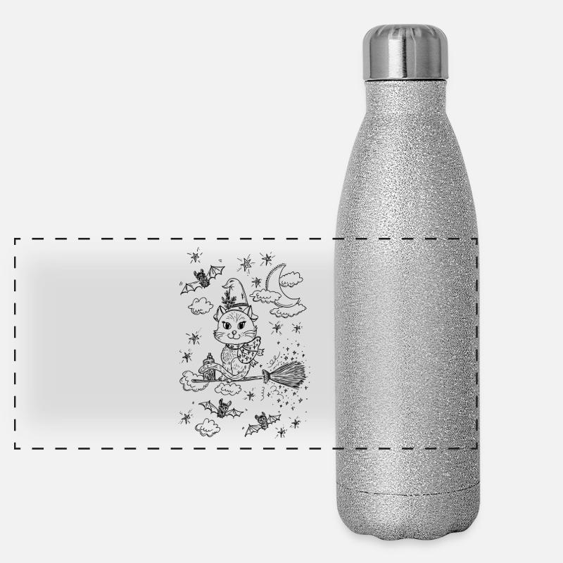 Witch Cat Magic Broom Panoramic Glitter Thermal Bottle 500 ml