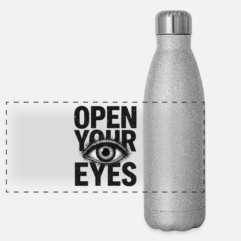 Ouvrez les yeux - Conception puissante d’icône d’œil Gourde isotherme panoramique pailletée 500 ml