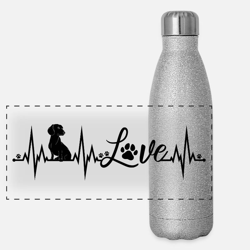 Dachshund Liebe Herzschlag Hunde Teckel Dackel Panorama Glitzer Isolierflasche 500 ml