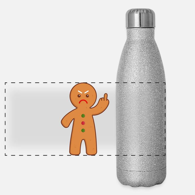 Gingerbread man stinking finger middle finger Panoramic Glitter Thermal Bottle 500 ml