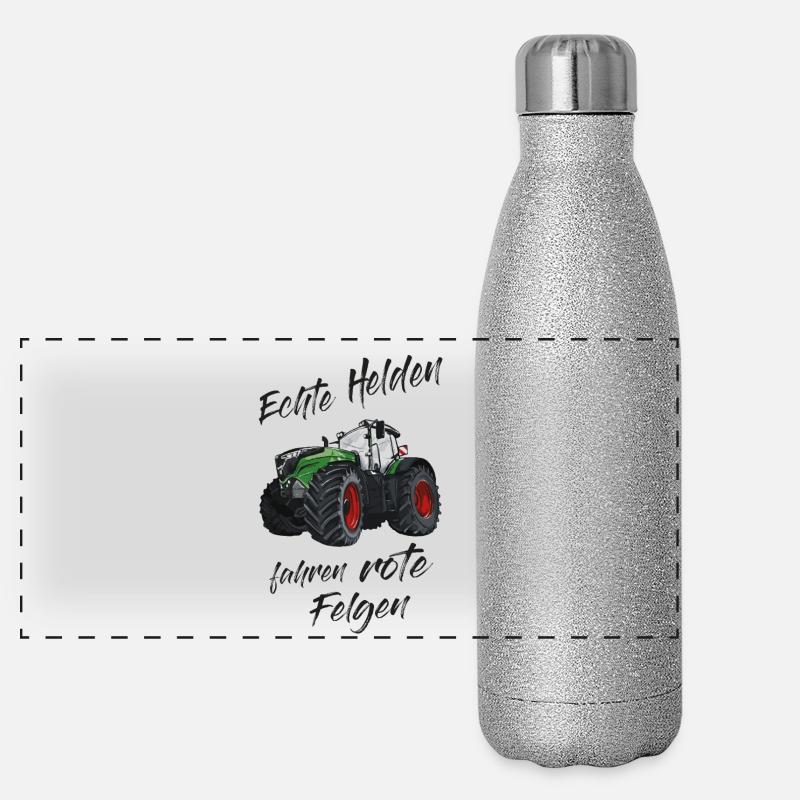 Echte Helden fahren rote Felgen! Traktor, Bauer Panorama Glitzer Isolierflasche 500 ml