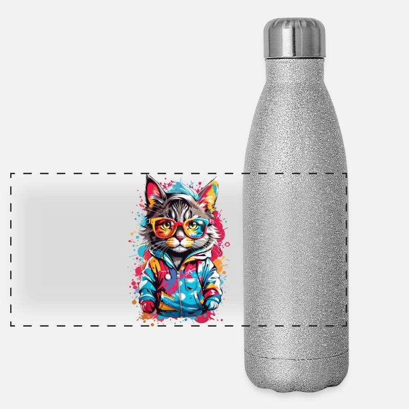 Coole Katze Panorama Glitzer Isolierflasche 500 ml