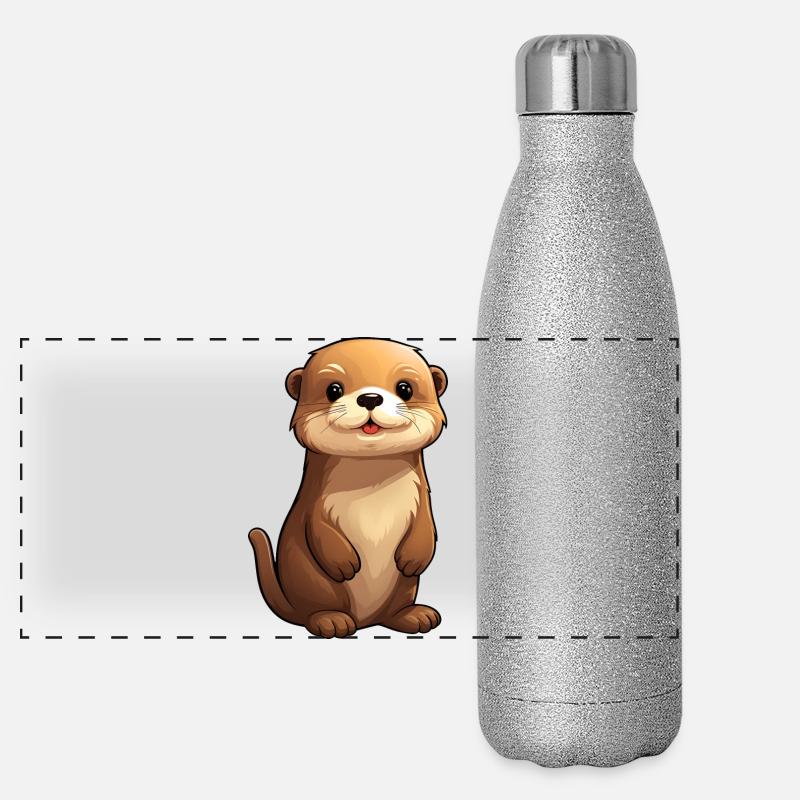 Conception de loutre mignonne | Ambiance estivale | Loutres Gourde isotherme panoramique pailletée 500 ml