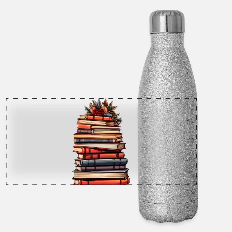 Stack of Books - Reading, Knowledge and Imagination. Panoramic Glitter Thermal Bottle 500 ml