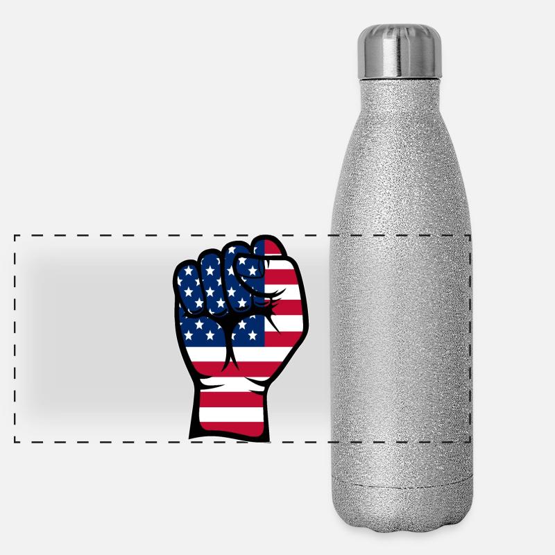 Symbole de la main du poing du drapeau des États-Unis Gourde isotherme panoramique pailletée 500 ml