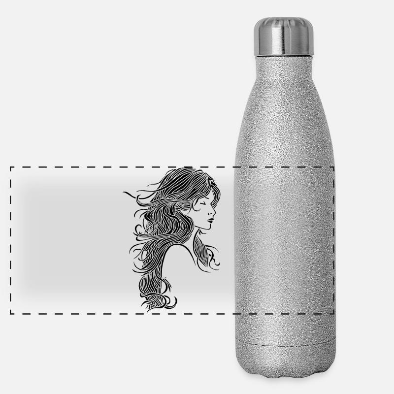 Fille aux cheveux noirs Gourde isotherme panoramique pailletée 500 ml
