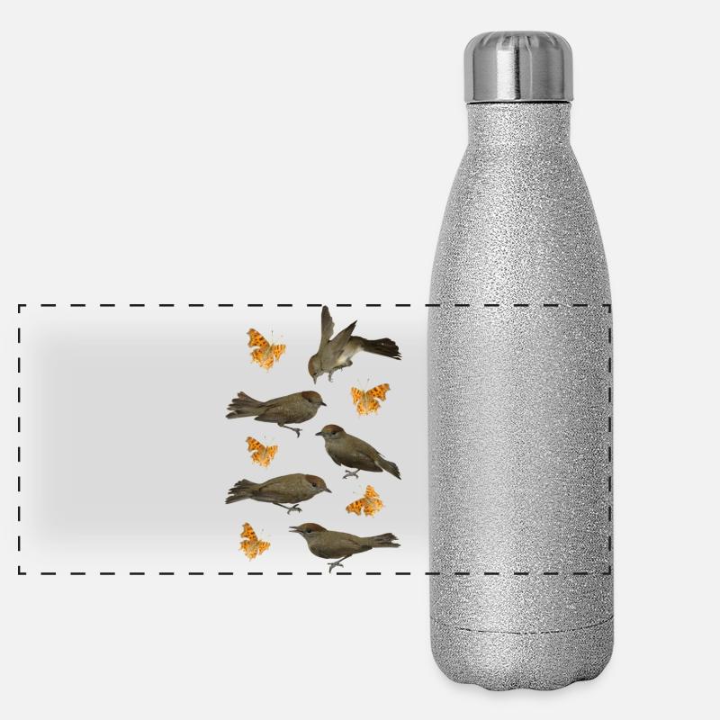 Blackcap with C-butterfly - Panoramic Glitter Thermal Bottle 500 ml - silver glitter