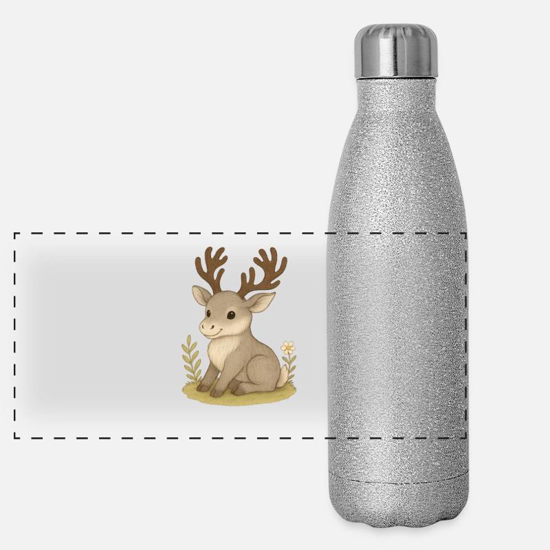 Nordischer Wald - Rentier Panorama Glitzer Isolierflasche 500 ml