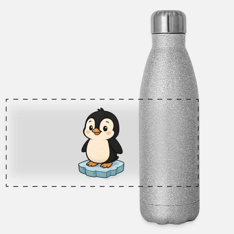 Pingouin mignon sur bloc de glace Gourde isotherme panoramique pailletée 500 ml