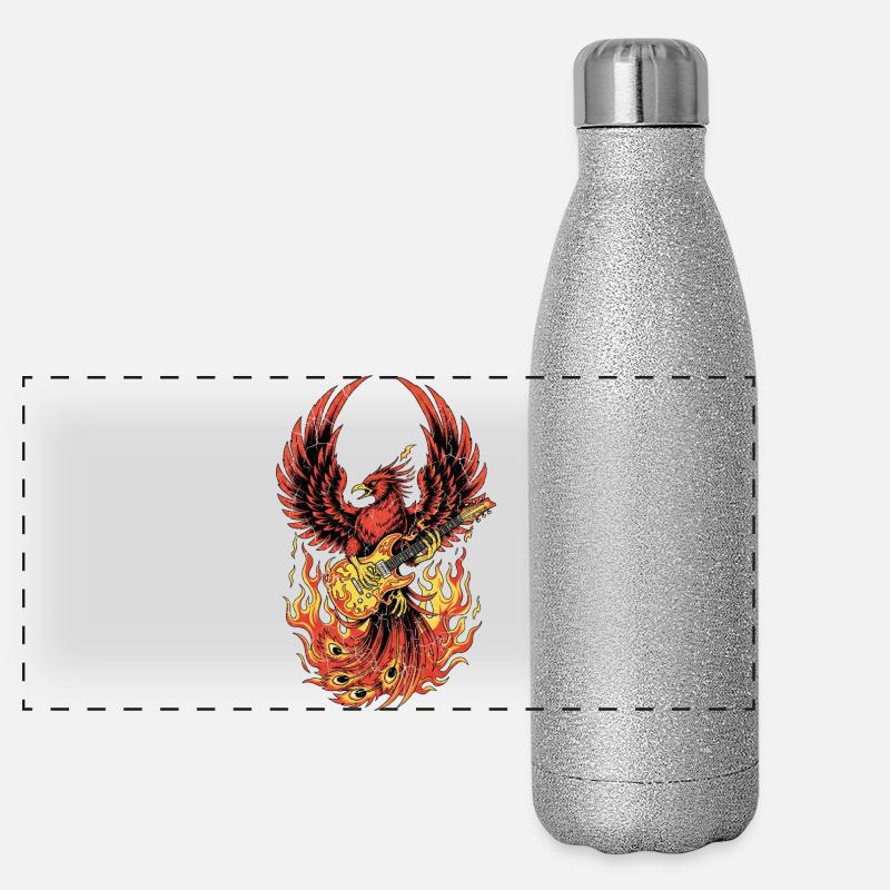 Feuriger Adler Gitarre Rock Design - Panorama Glitzer Isolierflasche 500 ml - Silber Glitzer