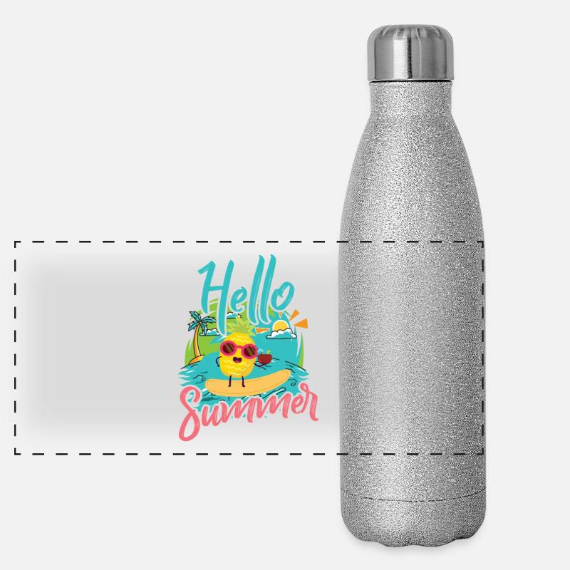 Summery surf pineapple with sunglasses Panoramic Glitter Thermal Bottle 500 ml
