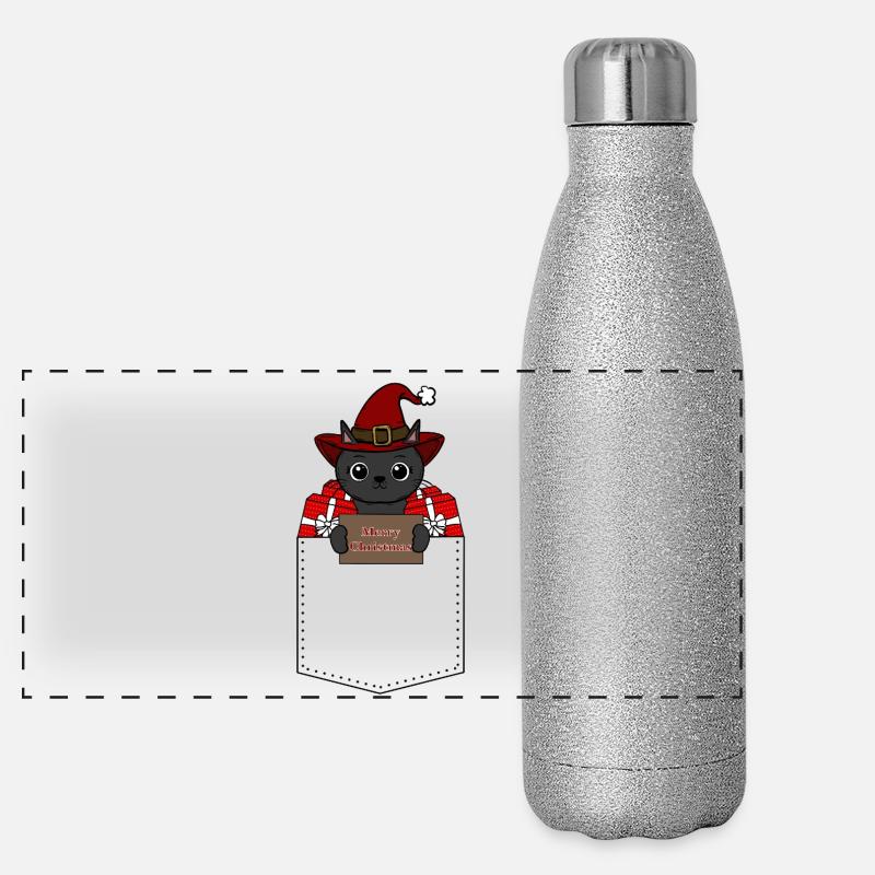  Katze Weihnachten Panorama Glitzer Isolierflasche 500 ml