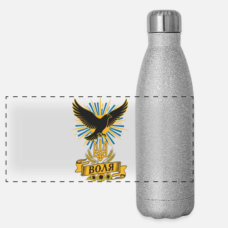 Rabe der Freiheit mit Dreizack Panorama Glitzer Isolierflasche 500 ml