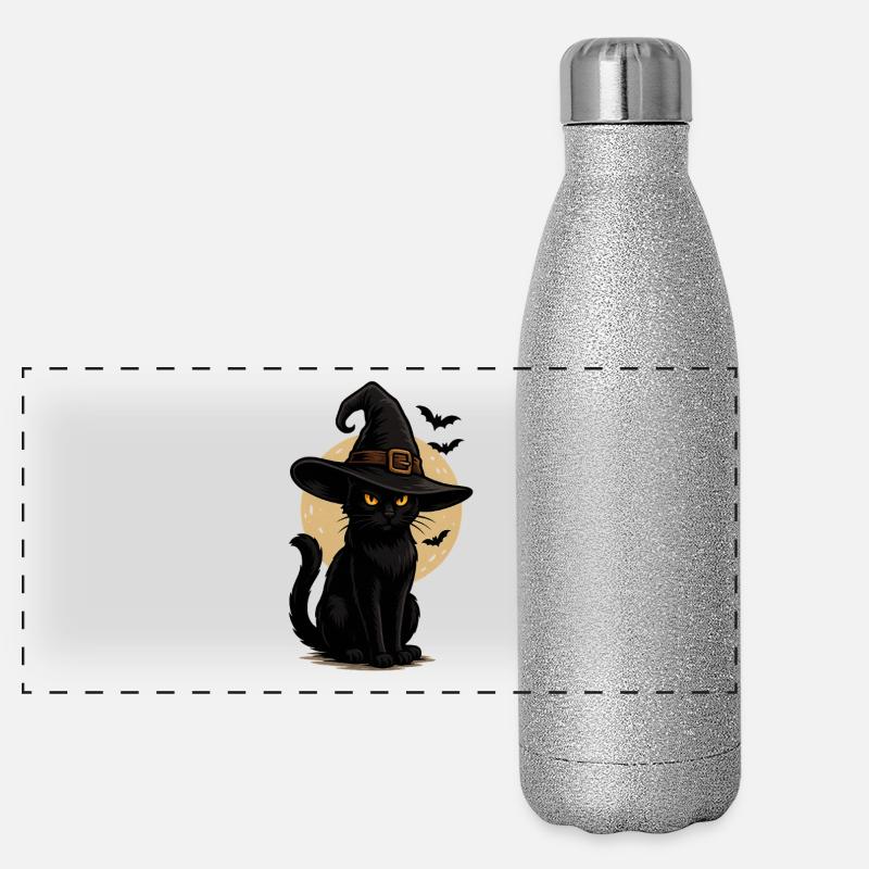 Chat Noir En Chapeau De Sorcière Nuit Au Clair De Lune Gourde isotherme panoramique pailletée 500 ml