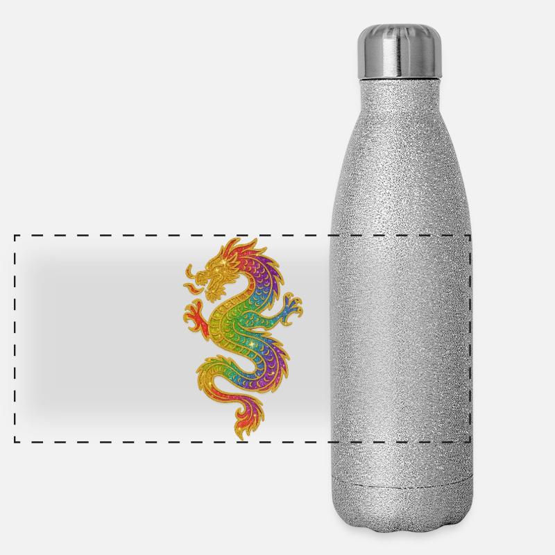 Goldener Regenbogen Drache Panorama Glitzer Isolierflasche 500 ml