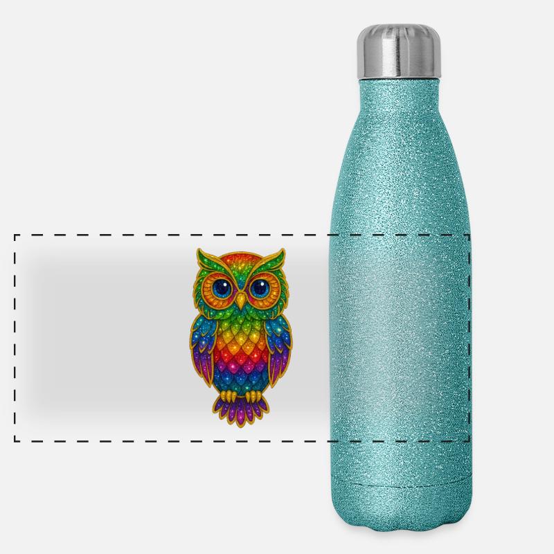 Regenbogen Eulen Glitzerkunst Panorama Glitzer Isolierflasche 500 ml