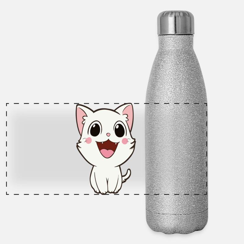 Verspieltes weißes Kätzchen-Maskottchen Panorama Glitzer Isolierflasche 500 ml