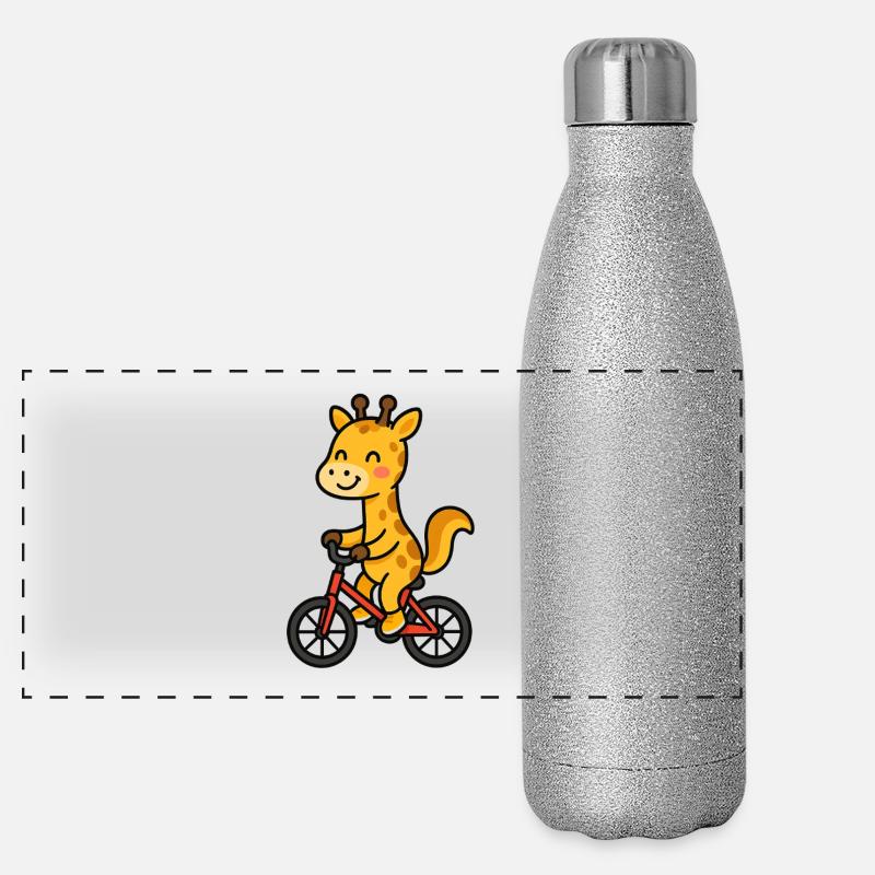 Giraffe on a bicycle Panoramic Glitter Thermal Bottle 500 ml