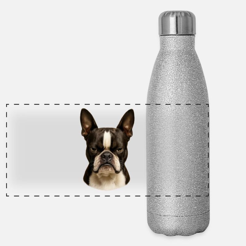 Eindrucksvoller Boston Terrier Blick Panorama Glitzer Isolierflasche 500 ml