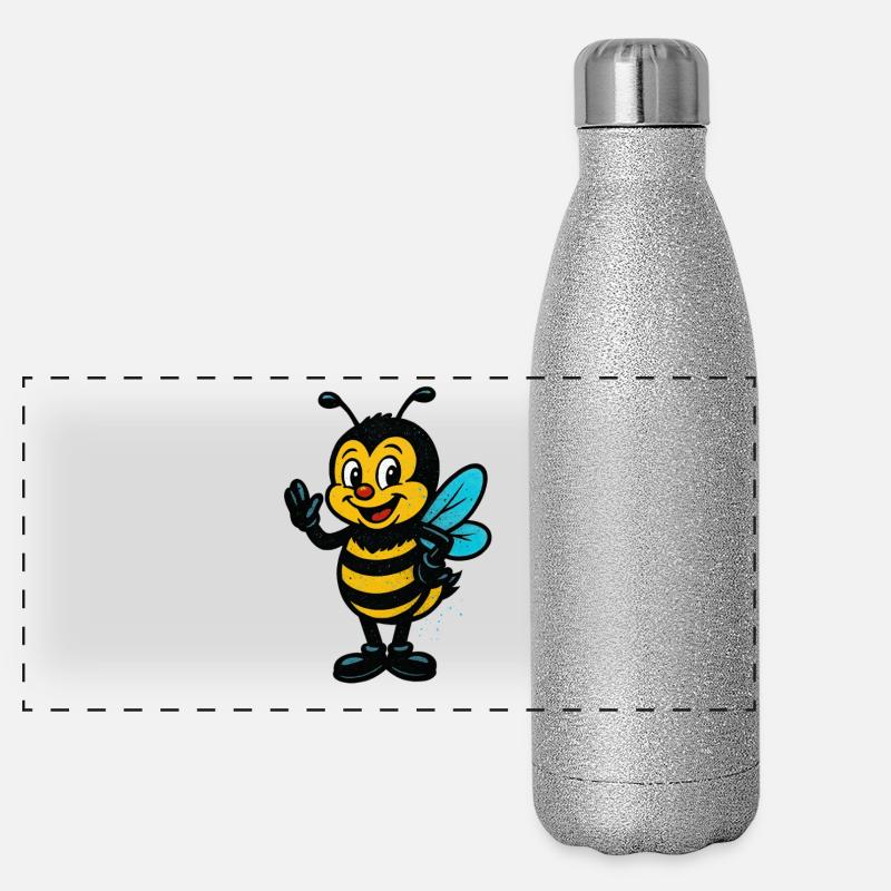 Mascotte de dessin animé d’abeille joyeuse Gourde isotherme panoramique pailletée 500 ml