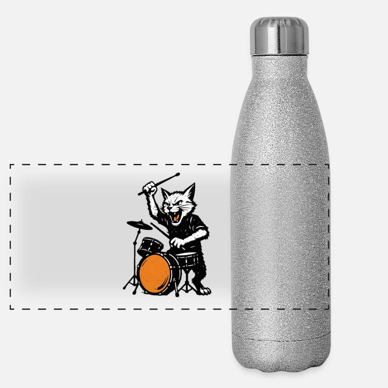 Katzen-Drummer im Punk-Rhythmus Panorama Glitzer Isolierflasche 500 ml