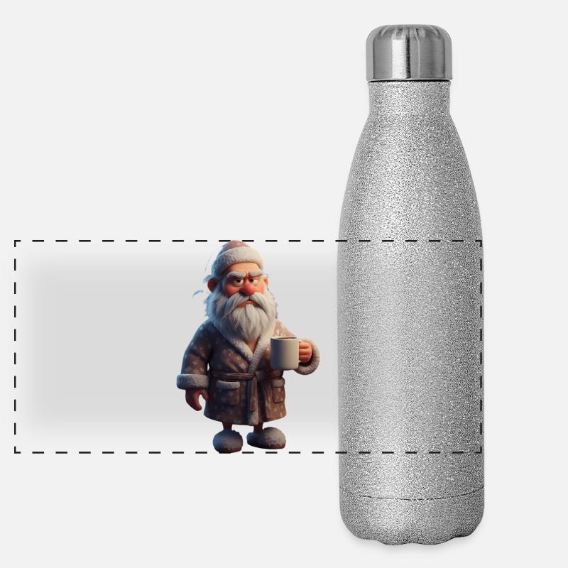 Grumpy Winter Grandpa with Coffee Mug Santa Panoramic Glitter Thermal Bottle 500 ml