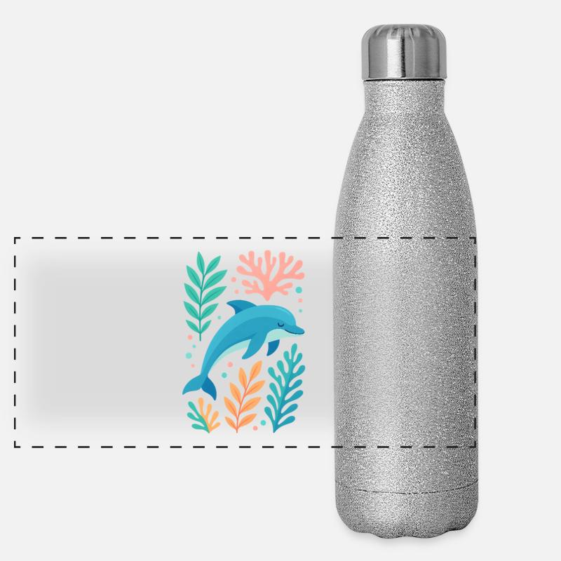 Delfintraum im Korallenmeer Panorama Glitzer Isolierflasche 500 ml