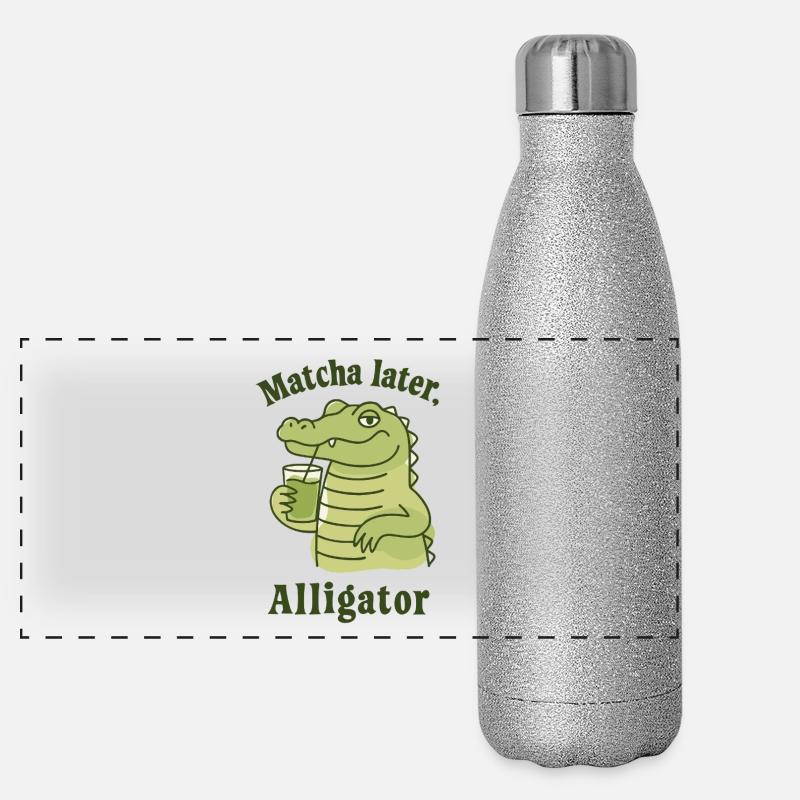 Matcha Later, Alligator Spruch Grüner Tee Trend Panorama Glitzer Isolierflasche 500 ml