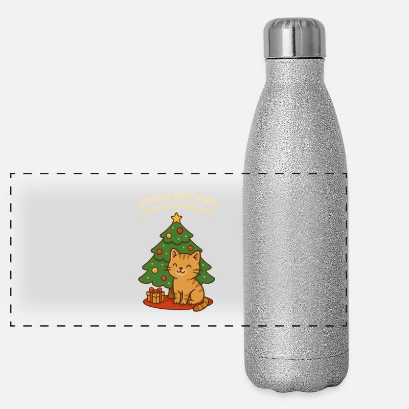 Schnurrende Grüße unterm Tannenbaum – Katze Panorama Glitzer Isolierflasche 500 ml