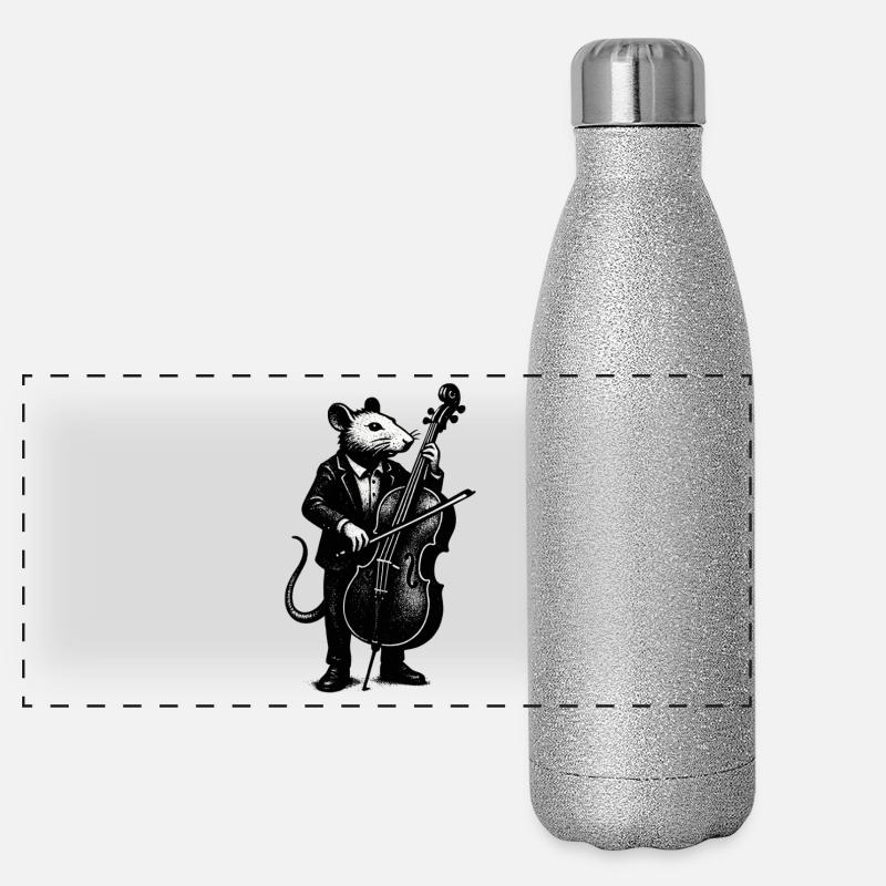 Rat in a suit plays cello Panoramic Glitter Thermal Bottle 500 ml
