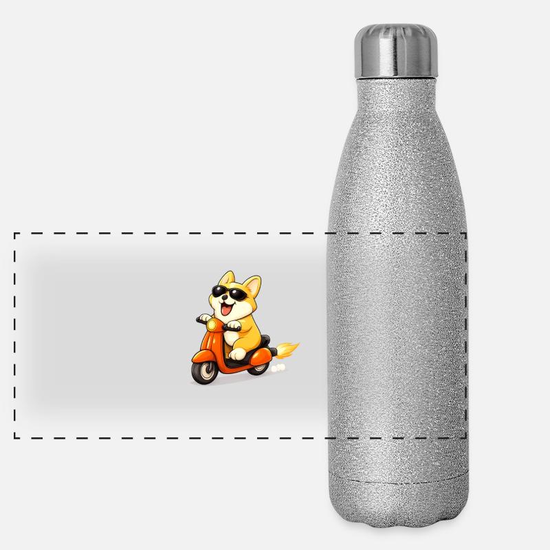 Scooter dog with sunglasses Panoramic Glitter Thermal Bottle 500 ml