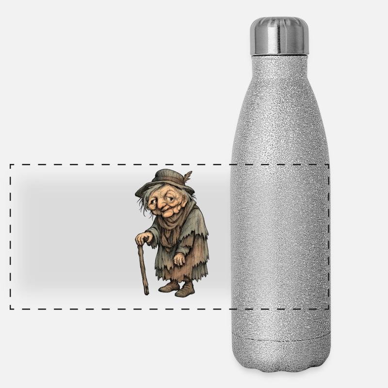 Old Witch with Crutch | Granny Panoramic Glitter Thermal Bottle 500 ml