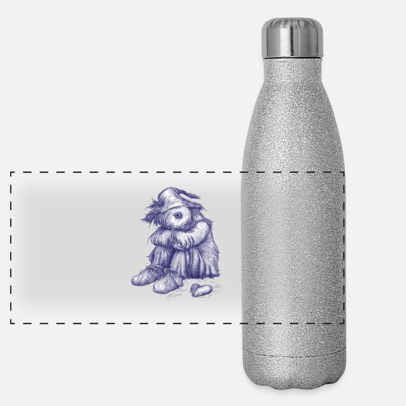 Traurige Zottel-Vogelscheuche hat Herz verloren Panorama Glitzer Isolierflasche 500 ml