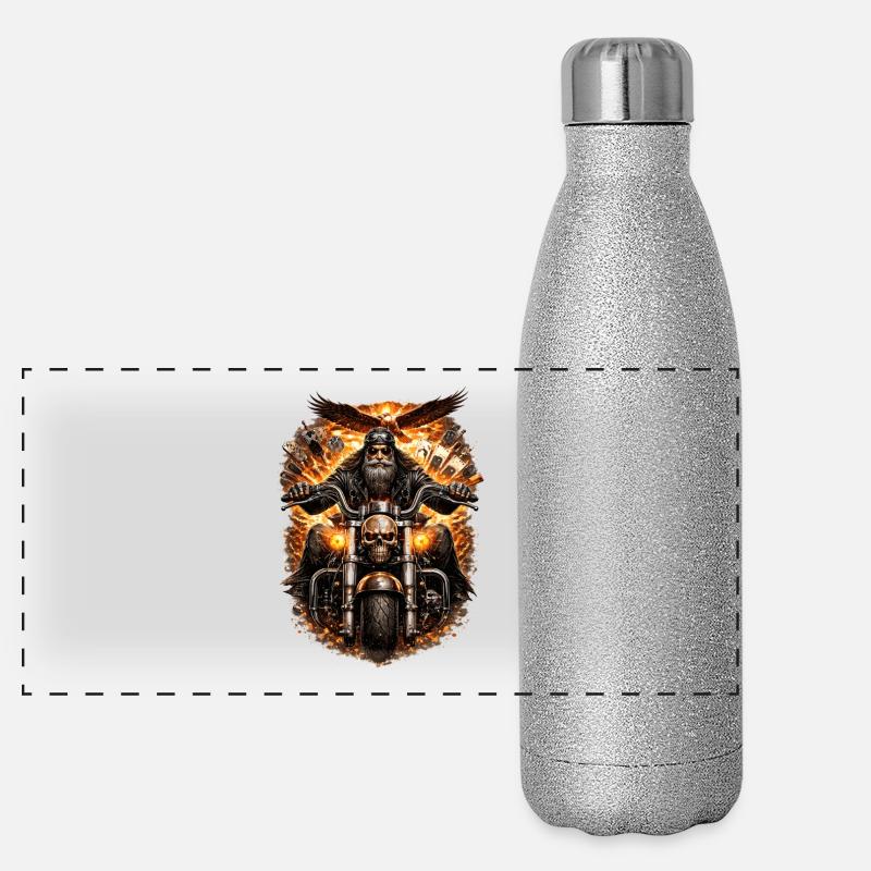 Flaming Skull Biker Panoramic Glitter Thermal Bottle 500 ml