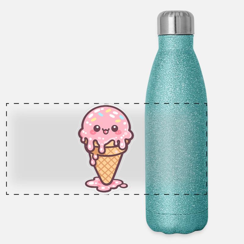 Glace Kawaii avec des vermicelles Gourde isotherme panoramique pailletée 500 ml