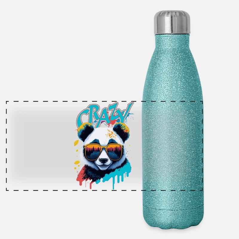 Neon Panda with Sunglasses Splash Art Panoramic Glitter Thermal Bottle 500 ml